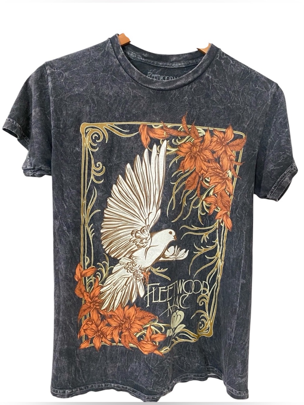 Fleetwood Mac Women’s Short Sleeve Graphic Tee in Black with Orange Floral